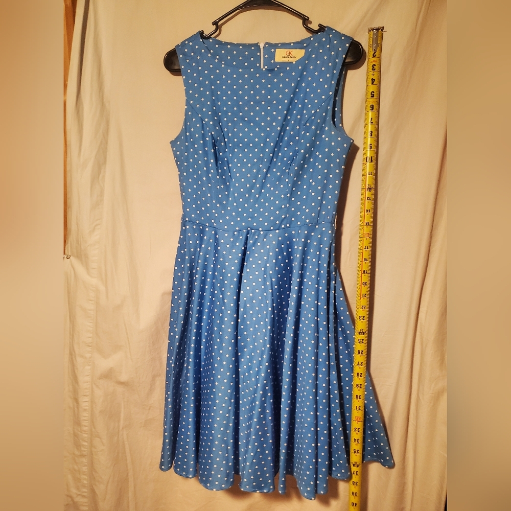 Grace Karin Blue and White Polka Dot Sleeveless Midi Dress